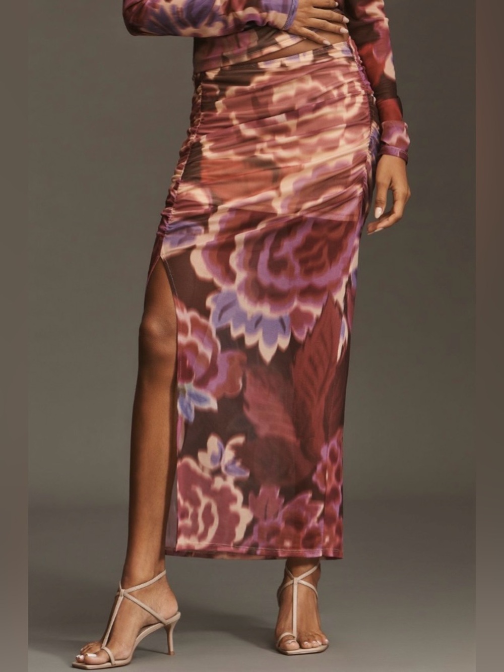 Anthropologie Ruched Side-Slit Maxi Skirt Large
